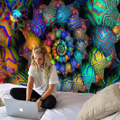 Tenture murale psychedelique fluo spirale